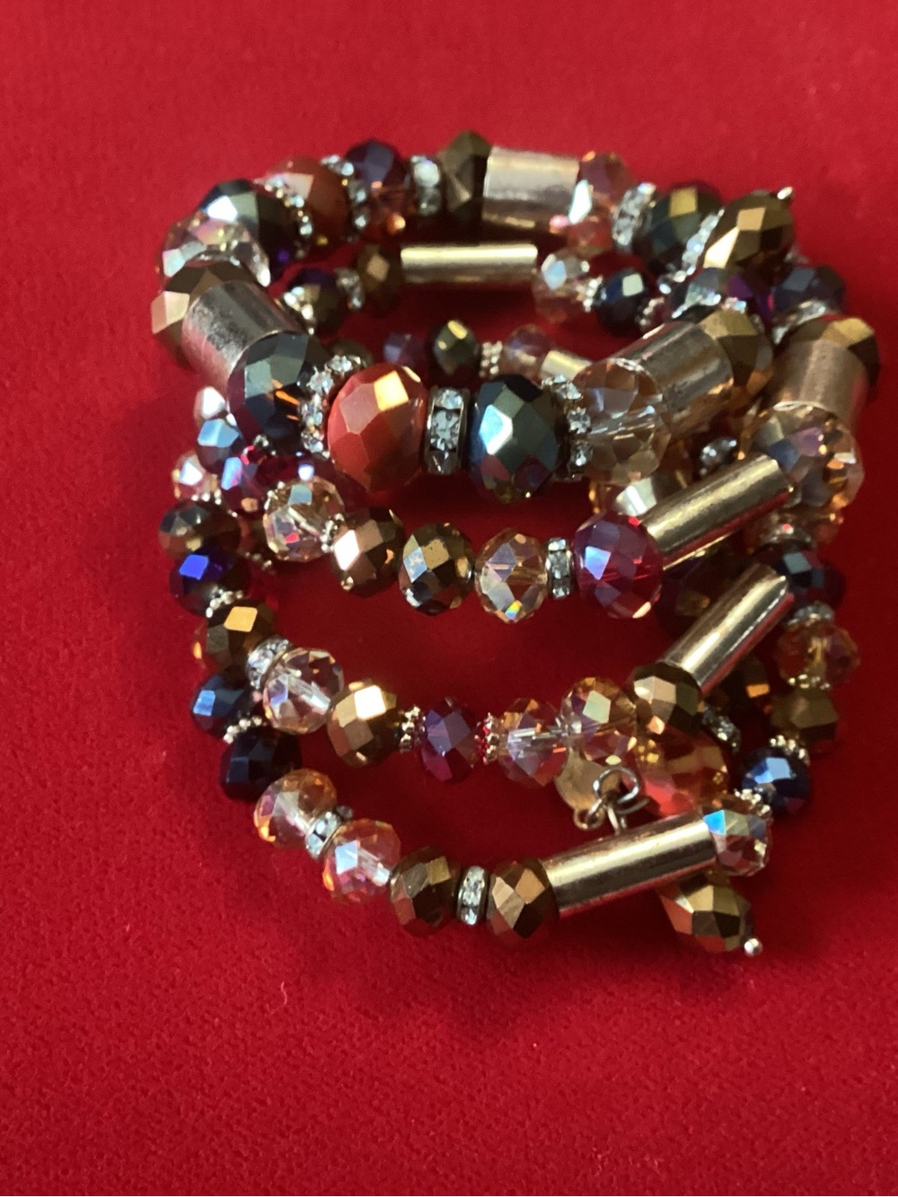 Multicolor Faceted Wrap around  Bracelet with Gold Accents